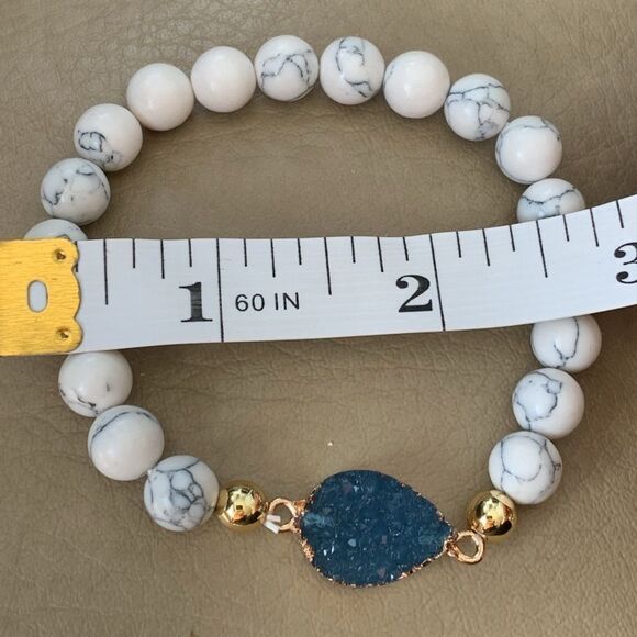 Sparkly Night Sky Bracelet, Sapphire Blue Stone, Faux Druzy Quartz Drusy Gift - Picture 10 of 11